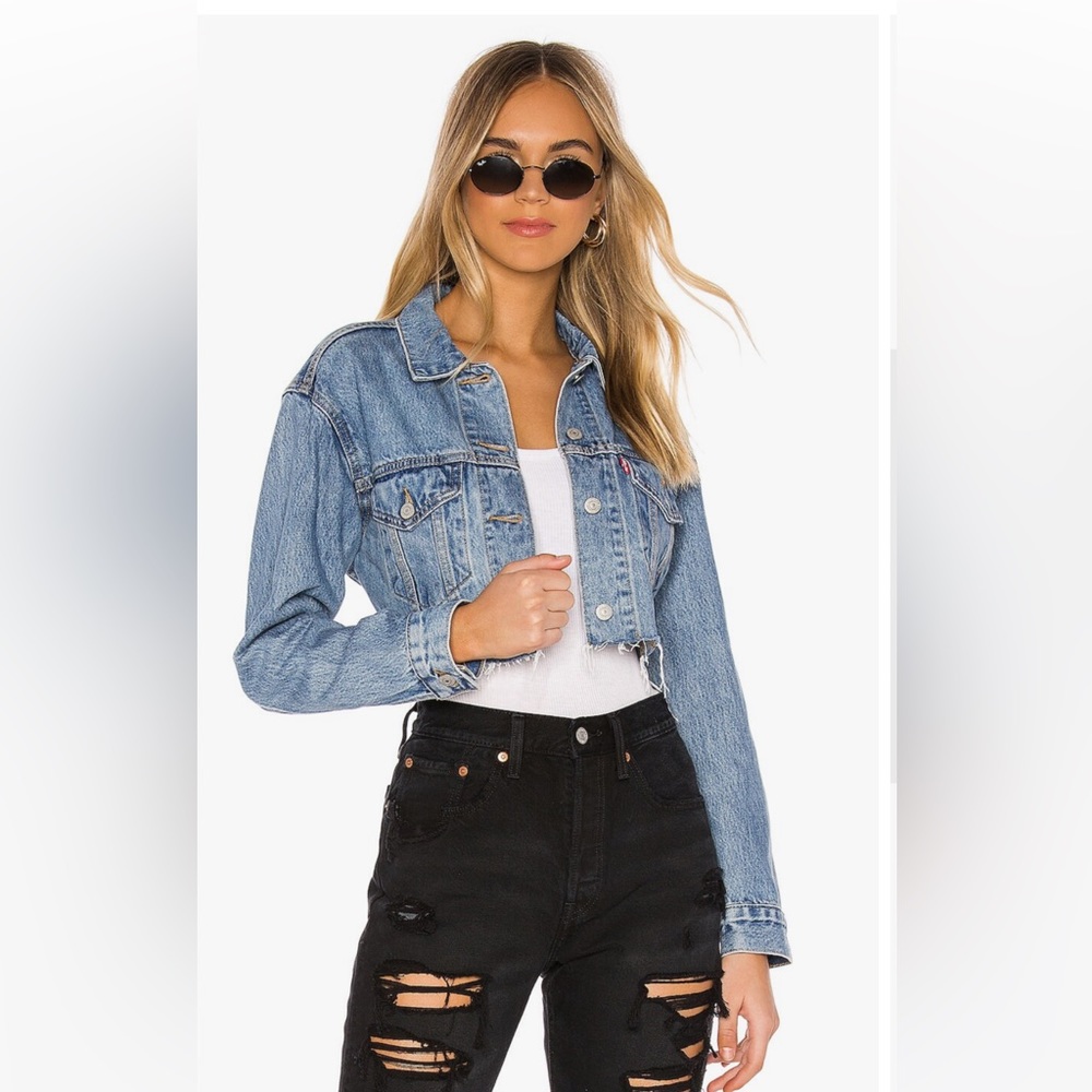 Levi’s premium big E cut off cropped trucker denim jacket